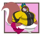 absurd_res anthro big_breasts big_tail blue_eyes breasts brown_body brown_fur claws clothed clothing felid feline female fur hair hand_on_hip hi_res hoodie huge_breasts huge_thighs ibus3dsisgone mammal mature_female obese obese_female overweight overweight_anthro overweight_female red_hair scar skye_(ibus3dsisgone) solo tail thick_thighs topwear white_body white_fur wide_hips yellow_clothing yellow_hoodie yellow_topwear