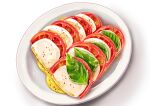  absurdres basil_leaf caprese_salad food food_focus highres kaneko_ryou no_humans original plate salad simple_background still_life tomato white_background 