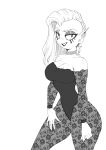 2017 alien alien_humanoid armwear breasts choker cleavage clothed clothing disney dsolte eyebrows female freckles greyscale hi_res humanoid humanoid_pointy_ears jewelry looking_at_viewer lord_dominator monochrome necklace noseless not_furry portrait simple_background solo standing three-quarter_portrait wander_over_yonder white_background