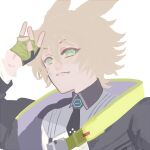  1boy aldreichd animal_ears arknights bishounen blonde_hair eyebrows_visible_through_hair fingerless_gloves gloves green_eyes jacket leonhardt_(arknights) looking_at_viewer male_focus necktie rabbit_boy rabbit_ears short_hair sketch smile 