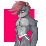  2018 anthro canid canine canis clothed clothing deuzion endertwinks fur grey_body grey_fur hair hi_res male mammal muscular muscular_male nipples red_hair solo underwear underwear_only wolf 