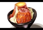  beef bowl food food_focus highres kaneko_ryou meat no_humans original sauce simple_background still_life white_background 