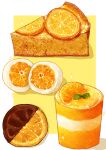 border cake cake_slice chocolate food food_focus fruit kaneko_ryou no_humans orange_(fruit) orange_slice original sparkle still_life white_border yellow_background 