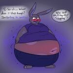 2022 3_toes 4_fingers anthro asking asking_another barefoot belly belly_blush belly_inflation big_belly big_breasts black_eyelashes black_nose black_text blorp blue_background blue_body blue_clothing blue_ears blue_fur blue_shirt blue_text blue_topwear blueberry_inflation blush bodily_noises body_blush bottom_heavy bottomwear breasts buckteeth cassidy_(thatoneaceguy) clothed clothed_anthro clothed_female clothing deep_navel denim denim_bottomwear denim_clothing dipstick_ears domestic_rabbit ellipsis english_text feet female female_anthro fingers fur fur_markings gradient_background gradient_text huge_belly implied_permanent inflation jeans lagomorph leporid liquid_inflation looking_down looking_down_at_self looking_down_at_stomach mammal markings midriff mottled multicolored_ears navel obese obese_anthro obese_female offscreen_character orange_eyes orange_pupils oryctolagus overweight overweight_anthro overweight_female pants pear-shaped_figure pockets pupils question_mark quotation_marks rabbit rabbit_ears red_blush shirt simple_background solo sound_effect_variant sound_effects speech_bubble spherical_inflation stuttering teeth text thatoneaceguy toes topwear umlaut vowelless vowelless_sound_effect wide_hips worried