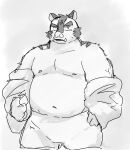 2024 anthro belly hermann_(knights_college) hi_res kemono knights_college male mammal moobs navel nipples overweight overweight_male simple_background solo suid suina sus_(pig) wild_boar youzo3322