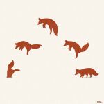  absurdres animal animal_focus commentary flat_color fox from_side highres jumping monochrome multiple_views no_humans no_lineart omelette_(mesozoic_arbour) original signature silhouette simple_background white_background 