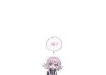  1girl :o brown_hair cheong_(nept1211) collared_shirt danganronpa_(series) danganronpa_2:_goodbye_despair flipped_hair holding_strap jacket medium_hair nanami_chiaki neck_ribbon open_clothes open_jacket pink_bag ribbon shirt solo spaceship_hair_ornament speech_bubble translation_request two-tone_shirt 