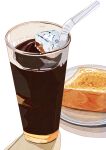  absurdres bread bread_slice coffee cup drinking_glass drinking_straw food food_focus highres ice ice_cube kaneko_ryou no_humans original plate simple_background still_life white_background 