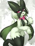 anthro biped breasts female fingers fur generation_9_pokemon green_body green_fur hi_res meowscarada nintendo nude open_mouth pink_eyes pokemon pokemon_(species) pupils rilex_lenov riley_(scratch21) solo thick_thighs