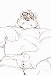 2024 absurd_res anthro bear belly bulge clothed clothing clothing_lift cute_fangs eyewear glasses heylaw21 hi_res humanoid_hands kemono male mammal navel shirt shirt_lift simple_background slightly_chubby solo topwear underwear white_background