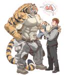  &lt;3 abs absurd_res anthro belt big_muscles big_pecs blush boots bottomwear brown_hair bulge carrying_person chan_kiti_chan_(artist) child clothing family father father_and_child father_and_son felid footwear fur group hair hi_res human human_on_anthro interspecies larger_anthro male male/male mammal multicolored_body multicolored_fur muscular muscular_anthro muscular_male navel necktie nipples orange_body orange_fur pantherine pants parent parent_and_child pecs romantic romantic_couple scar shirtless size_difference smaller_anthro smaller_human son striped_body striped_fur stripes sweater sweater_vest tiger topwear vest white_body white_fur young 