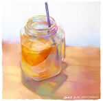  dated drinking_straw food fruit jug_(bottle) juice light mimoth no_humans orange_(fruit) original shadow still_life water 