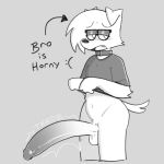 anthro balls barkbreath big_penis biped canid canine canis clothed clothing collar domestic_dog english_text eyewear floppy_ears genitals glans glasses huge_penis humanoid_genitalia humanoid_penis male mammal monochrome penis solo tail text throbbing_penis