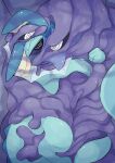 absurd_res ambiguous_gender blue_body blush bodily_fluids duo eeveelution feral generation_1_pokemon goo_creature hi_res muk nintendo pokemon pokemon_(species) purple_body slime spiral_eyes sweat vaporeon winte