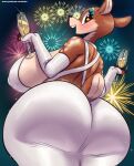  anthro big_breasts big_butt breasts butt cervid clothed clothing dress female fireworks huge_breasts huge_butt mammal nipple_outline solo toto_draw 
