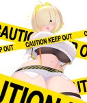  1girl absurdres arm_guards belt blonde_hair blush breasts clothing_cutout crop_top crop_top_overhang elegg_(nikke) gabai goddess_of_victory:_nikke grey_shorts hair_intakes hair_over_eyes highres large_breasts long_bangs long_sleeves micro_shorts midriff navel open_mouth plump purple_eyes shorts shoulder_cutout smile solo thighs 