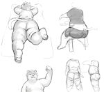 anthro belly big_belly big_butt bottomwear butt clothing felid feline huge_butt lying male mammal moobs on_front overweight overweight_anthro overweight_male rooks_(character) shorts sitting sketch_page solo tight_clothing whaleoil1