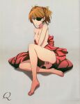  1girl absurdres artistic_error bad_feet bar_censor bare_shoulders barefoot blue_eyes blush breasts cameltoe censored evangelion:_3.0_you_can_(not)_redo eyepatch feet highres legs long_hair looking_at_viewer mebae neon_genesis_evangelion nipples orange_hair rebuild_of_evangelion scan sitting small_breasts solo souryuu_asuka_langley wrong_foot 