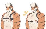 abs absurd_res anthro beard big_pecs facial_hair felid feline fur fuzzywrath harness hi_res male mammal muscular nipples orange_body orange_fur pantherine pecs simple_background solo stripes tiger