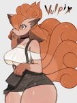 anthro big_breasts breasts clothed clothing female generation_1_pokemon hi_res multi_tail nintendo pokemon pokemon_(species) purse solo tail thick_thighs togetoge vulpix wide_hips