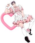  1boy :q absurdres alternate_costume animal_ears balnom bara bow_legwear calf cat_ears dress enmaided full_body heart heart_background highres leaning_to_the_side looking_at_viewer maid male_focus mature_male muscular muscular_male nike_(company) original pectoral_cleavage pectorals pink_dress pink_skirt pointing pointing_at_self seductive_smile shoes short_hair skirt skirt_hold smile sneakers socks solo thick_eyebrows thighhighs tongue tongue_out tsurime white_socks white_thighhighs zettai_ryouiki 