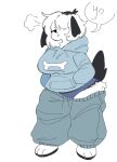  :&lt; angsty black_tail blue_clothing blue_hoodie blue_topwear blue_underwear bone bottomwear canid canine canis chubby_female clothed clothing digital_media_(artwork) domestic_dog female floppy_ears front_view full-length_portrait fur green_bottomwear green_clothing green_pants grumpy hair hands_in_pockets hi_res hoodie mammal pants pants_down partially_clothed pockets portrait puppychan puppychan48 simple_background solo standing text topwear tsundere underwear white_background white_body white_fur white_hair young 