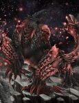  absurdres claws electricity highres horns monster monster_focus monster_hunter_(series) night night_sky no_humans nutuki orb red_eyes red_fur sky stygian_zinogre tail zinogre 