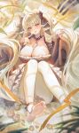  1girl absurdres azur_lane black_dress black_ribbon blonde_hair blush breasts dress feet flower formidable_(azur_lane) full_body hair_ornament hair_ribbon highres large_breasts long_hair looking_at_viewer red_eyes ribbon sitting smile tansuan_(ensj3875) thighs toes 