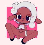  &lt;3 &lt;3_eyes accessory anthro blush bottomless bovid caprine clothed clothing female fur garter genitals hi_res lana_(pulp) looking_at_viewer mammal pulp_(artist) pussy sheep simple_background solo spreading wool_(fur) 