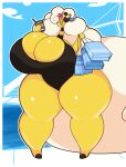ampharos bag big_breasts big_butt breasts butt clothing container cup dewbber female generation_2_pokemon hi_res nintendo pokemon pokemon_(species) shopping_bag solo stairs swimwear thick_thighs