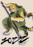  2022 anthro aotadobukitch asian_clothing clothing east_asian_clothing felid hi_res humanoid_hands japanese_clothing kemono male mammal overweight overweight_male pantherine simple_background solo tiger white_body yellow_body 