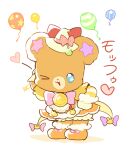  apron arm_behind_head balloon bear_hair_ornament bloomers blue_eyes boots bow bowtie clenched_hand cosplay cure_mofurun cure_mofurun_(cosplay) dress footwear_bow fur-trimmed_boots fur-trimmed_sleeves fur_trim gloves hair_bow hair_ornament hand_on_own_hip hat hat_bow hayashi_(kanzume) heart layered_sleeves leaning_forward long_sleeves magical_girl mahou_girls_precure! mini_hat mini_witch_hat mofurun_(mahou_girls_precure!) no_humans one_eye_closed open_mouth orange_dress orange_footwear pink_bow pink_bowtie precure puffy_short_sleeves puffy_sleeves red_bow self_cosplay shadow short_dress short_over_long_sleeves short_sleeves simple_background smile star_(symbol) star_in_eye striped_sleeves stuffed_animal stuffed_toy symbol_in_eye teddy_bear two-tone_sleeves white_apron white_background white_bloomers white_gloves white_headwear white_sleeves witch_hat yellow_sleeves 