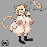 :3 absurd_res animal_humanoid anthro big_butt big_eyes big_nipples blonde_hair bodily_fluids breasts butt domestic_cat dripping felid felid_humanoid feline feline_humanoid felis female genital_fluids genitals ghostfuckrr glistening glistening_body hair hi_res huge_butt humanoid mammal mammal_humanoid neco-arc nipples penis pink_nipples precum precum_drip shaded short_stack signature simple_background simple_shading solo standing thinking thought_bubble tsukihime type-moon