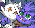 anthro duo felid feline fur green_eyes kobold_(kobold_festival) leeg_(kobold_festival) male mammal mousesix orange_eyes purple_body purple_fur white_body white_fur yon_(kobold_festival)