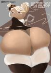 absurd_res big_butt brown_body butt clothed clothing cookie_run female food food_creature food_humanoid hair hi_res humanoid looking_back mamasoyanini mont_blanc not_furry rear_view simple_background smile solo tan_body text thick_thighs wide_hips