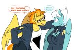  anthro anthrofied blush breasts cleavage clothed clothing crossed_arms duo equid equine fleetfoot_(mlp) flirting friendship_is_magic hand_on_wall hasbro mammal my_little_pony pegasus redxbacon spitfire_(mlp) wings wonderbolts_(mlp) 