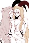  2girls absurdres ahcy_draws blonde_hair breasts demon_girl demon_horns eve_(hazbin_hotel) face-to-face hazbin_hotel highres horns large_breasts lilith_(hazbin_hotel) long_hair looking_at_another looking_at_viewer multiple_girls nude slit_pupils very_long_hair yuri 