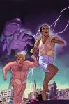  2boys absurdres bara belly blonde_hair briefs couple cover cover_page dark-skinned_male dark_skin facial_hair fleeing giant giant_male giopota gradient_sky hairy highres interracial large_pectorals lightning long_sideburns looking_ahead looking_back male_focus male_underwear mature_male multiple_boys muscular muscular_male mutton_chops navel navel_hair nipples original pectorals plump receding_hairline running sainted_love_(giopota) shaded_face short_hair sideburns sideburns_stubble skinny sky smile stomach stubble tank_top thick_arm_hair thick_eyebrows thick_leg_hair thick_mustache topless_male underwear very_hairy white_tank_top yaoi 