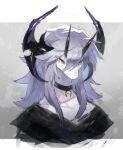  4_horns anthro black_clothing black_horn black_shirt black_topwear bust_portrait clothed clothing collar crescent_moon digital_media_(artwork) dragon facyl_(whitexterior) front_view grey_background grey_hair hair half-closed_eyes horn kemono long_hair looking_at_viewer male monotone_body monotone_hair monotone_skin moon multi_horn narrowed_eyes portrait scalie serious shaded shirt simple_background snout solo topwear white_body white_skin whitexterior yellow_eyes 