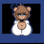 absurd_res anthro bear big_breasts blue_eyes bow_tie breasts brown_body brown_fur bustshot clothing felestell female five_nights_at_freddy&#039;s freddy_(fnaf) fredina_(cally3d) fur hat headgear headwear hi_res makeup male mammal scottgames smile solo tagme top_hat