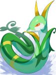  absurdres colored_skin full_body green_skin highres mian_(3zandora) no_humans pokemon pokemon_(creature) red_eyes serperior slit_pupils snake solo twitter_username white_background 