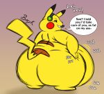 absurd_res after_vore anthro belly big_butt bunearyk butt chubby_cheeks colored electronics english_text fattychu fur generation_1_pokemon hand_on_butt headgear headphones headset hi_res looking_at_butt male nintendo obese obese_anthro obese_male overweight overweight_anthro overweight_male pikachu pokemon pokemon_(species) predator/prey rear_view smug smug_face solo text vore wobbling yellow_body yellow_fur