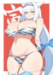  1girl animal_ears animal_print baconegg23 bikini blue_eyes breasts chinese_zodiac dobrynya_nikitich_(fate) fate/grand_order fate_(series) gloves hairband huge_breasts long_hair low-tied_long_hair navel skindentation swimsuit thighhighs tiger_print white_hair year_of_the_tiger 