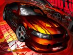  car english_commentary ford ford_mustang ford_mustang_sn95 glowing highres motor_vehicle multiple_views no_humans original red_car saleen sports_car toonzoku vehicle_focus 