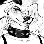 anthro bhell_(kimehrah) chimera gynomorph half-closed_eyes hi_res hybrid intersex mammal monochrome narrowed_eyes smile solo yseeart