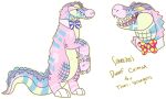 2017 alligatorid alpha_channel ambiguous_gender anthro blue_markings caiman clawed_fingers claws crocodilian digital_drawing_(artwork) digital_media_(artwork) digitigrade english_text featureless_crotch flat_colors green_eyes handwritten_text jaspering markings mostly_nude open_mouth outline pink_body pink_scales pink_tongue pupils reptile scales scalie schneider&#039;s_dwarf_caiman shirt_collar simple_background slit_pupils smooth-fronted_caiman solo spotted_bow_tie standing striped_bow_tie tail teeth text tongue transparent_background white_claws yellow_body yellow_outline yellow_scales yellow_sclera