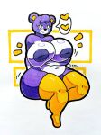 animal_crossing anthro areola bear big_breasts breasts clothing dipstick_arms dipstick_limbs eyelashes female freckles fur hand_under_breast head_tuft heart_symbol hi_res huge_breasts inverted_nipples legwear looking_at_viewer mammal megan_(animal_crossing) mr_ctm navel nintendo nipples nude purple_areola purple_body purple_fur purple_nipples simple_background slightly_chubby smile solo speech_bubble thick_thighs thigh_highs tuft white_background white_body white_eyes white_fur wide_hips yellow_clothing yellow_legwear yellow_thigh_highs