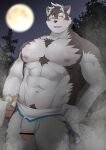  1boy abs absurdres animal_ears bar_censor bara blush censored chest_hair clothes_lift flaccid full_moon furry furry_male grey_fur grey_hair highres horkeu_kamui ioenami large_pectorals lifted_by_self looking_at_viewer male_focus moon multicolored_hair muscular muscular_male naked_towel navel navel_hair nipples no_headwear onsen pectorals seductive_smile short_hair smile solo steam stomach tail thick_eyebrows thick_thighs thighs tokyo_afterschool_summoners topless_male towel towel_lift two-tone_fur two-tone_hair wolf_boy wolf_ears wolf_tail yellow_eyes 