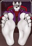  2021 5_toes anthro canid canine canis claws clothed clothing eye_patch eyewear feet foot_fetish foot_focus hair hi_res inner_ear_fluff male mammal nintendo red_eyes sebafox sitting soles solo star_fox toes tuft video_games white_hair wolf wolf_o&#039;donnell 