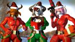  3d_(artwork) absurd_res anthro big_breasts bovid bovine breasts canid canine canis cattle christmas christmas_clothing christmas_headwear clothing digital_media_(artwork) fan_character female first_person_view gift group hat headgear headwear hi_res holidays horn humanoid jumpsuit lagomorph leporid light_breasts ludexus mammal metty_(ludexus) rabbit ranged_weapon rocket_launcher santa_hat smile snow source_filmmaker tattoo visash_(ludexus) weapon wolf zafy_takada_(ludexus) 